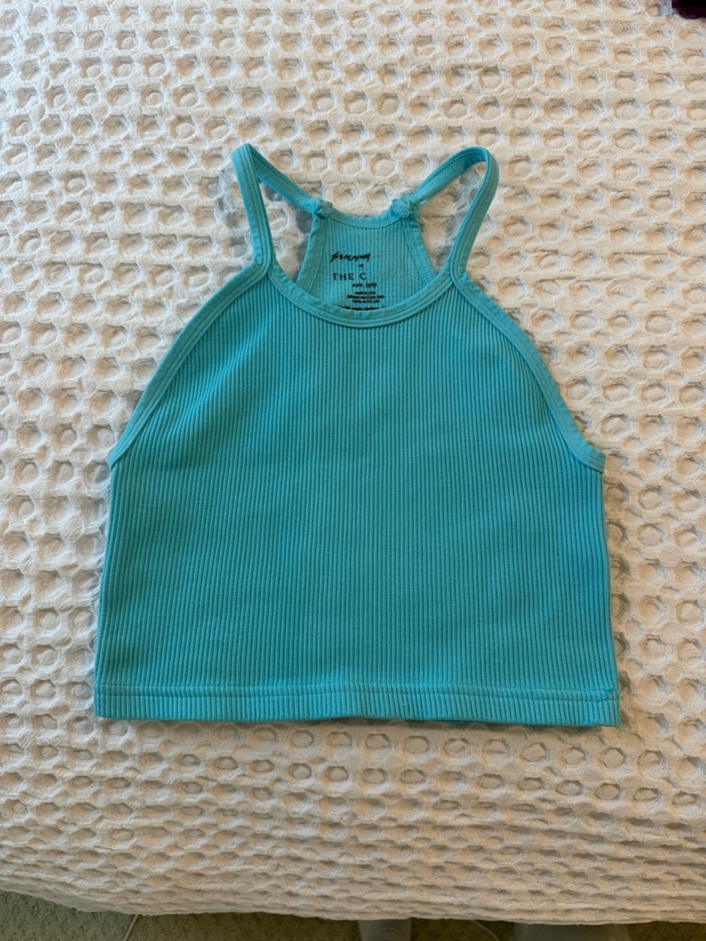 Free People Ribbed Teal Tank Top - Cropped Halter Style